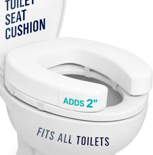 Vista 11 de Asiento de Inodoro Vive (Espuma Acolchada Suave) - Fácil de Limpiar, Acolchado Suave para Baño - Apto para Asientos Estándar y Alargados - Donut