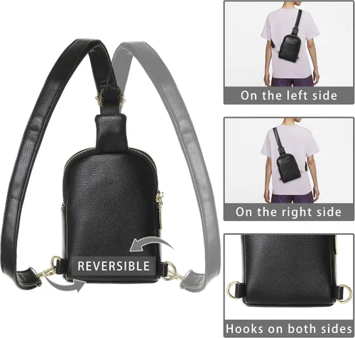 Vista 3 de Bolsa cruzada pequeña tipo cangurera de cuero vegano para mujeres y niñas, regalos para ella