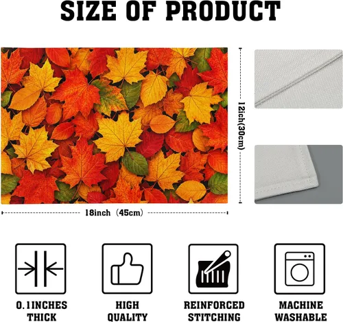Vista 4 de Fall Placemats 12×18 Inches Set of 4 Autumn Leaves Festival Indoor Kitchen Dining Table Place Mats for Home Party Decoration