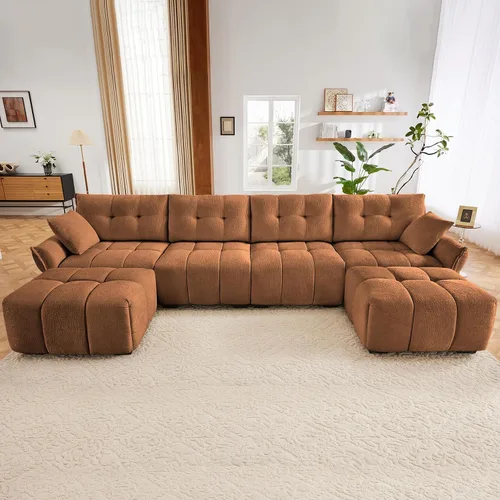 Vista 38 de Leyu&Hafort Sofá modular seccional, sofá modular Cloud con asiento profundo, moderno sofá modular con otomana móvil, sofá de felpilla con almohadas