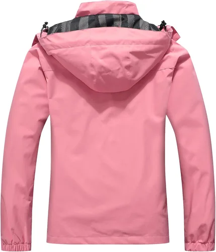 Vista 2 de MOERDENG Chaqueta impermeable para mujer, impermeable, para exteriores, ligera, softshell para senderismo, viajes