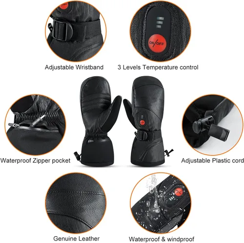 Vista 5 de day wolf Heated Gloves for Men Women 7.4V 2200mAh Electric Rechargeable Battery Waterproof Gloves Mitten for Winter Sports Ski Snowboard Camping