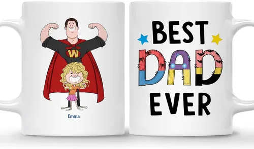 Vista 18 de Gossby Taza personalizada de café para papá, el mejor papá (2 niños en el hombro de papá), regalo personalizado de 11 onzas y 15 onzas para papá, 2