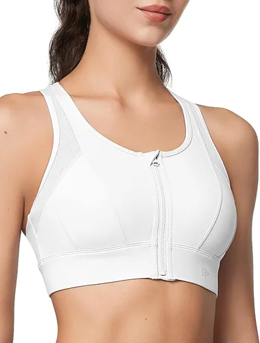 Vista 2 de Yvette Sujetador deportivo de alto impacto con cremallera frontal de malla, espalda cruzada, para entrenamiento, de alto soporte, para mujeres