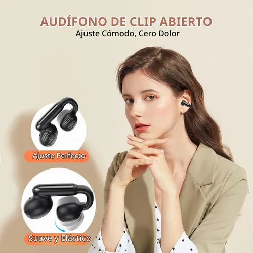 Vista 2 de Auriculares con clip, auriculares inalámbricos con clip de oreja abierto, Bluetooth 5.4, llamada de voz clara, auriculares deportivos con estuche