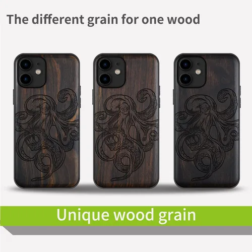 Vista 7 de Carveit Funda de madera para iPhone 11 [madera natural y TPU suave negro] a prueba de golpes, protector de madera único para teléfono compatible