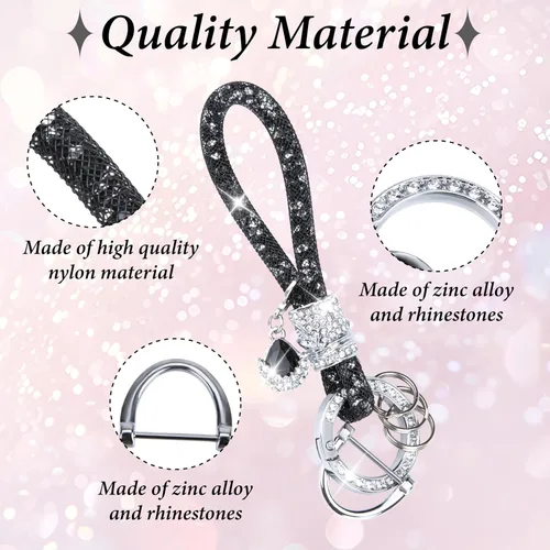 Vista 3 de Crystal Bling Car Keychain, Car Key Chain Glitter Key Ring, Rhinestone Keychain Ring Strap