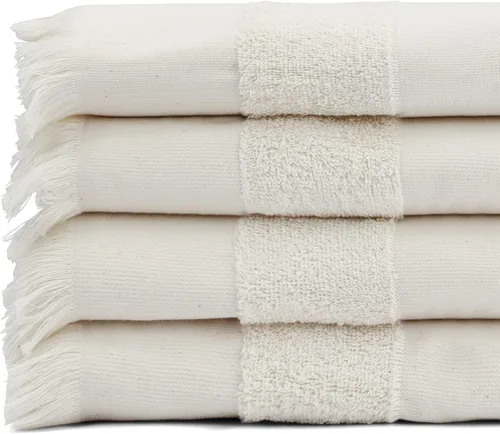Vista 18 de Toalla de playa turca ligera, 100% algodón BCI, flecos crudos sin blanquear, certificado Oeko-TEX, absorbente, respetuosa con el medio ambiente, 36