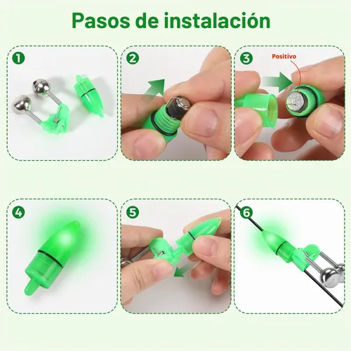 Vista 6 de 25 campanas de caña de pescar con luces de punta, alarmas de mordedura de pesca dobles para cañas de pesca, luces LED brillantes para pesca