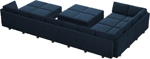 Vista 8 de Belffin Sofá modular grande con asiento de almacenamiento, sofá en forma de U de gran tamaño con tumbona reversible, juego de sofá modular con Azul