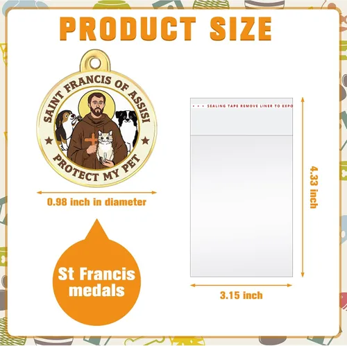 Vista 3 de Zeyune Medalla de San Francisco para perros con 24 tarjetas de oración de San Francisco de Asís, token de San Francisco de Asís, juego de regalo