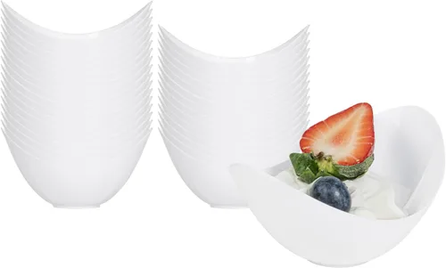 Vista 4 de Restaurantware Platos de salsa de 2 onzas, 100 tazas ovaladas para inmersión, cuencos desechables de plástico negro para salsa de soja, diseño único