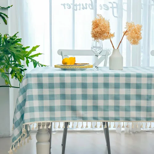 Vista 5 de Midsummer Breeze - Mantel a cuadros cuadrado de mezcla de algodón y colección Gingham, ideal para cocina, restaurante, casa de campo, decoración