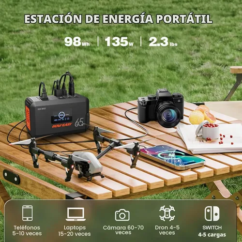 Vista 2 de HOWERASY Portable Power Station 98Wh, 135W(270W Peak) Solar Generator Negro