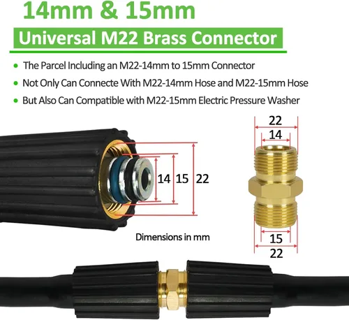 Vista 10 de BEAR FORCE Manguera de lavado de alta presión flexible suave con conexión de latón M22-14/0.591 in 1/4 pulgadas x 32 pies y 2900 PSI, manguera