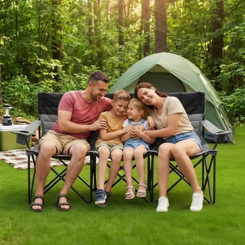 Vista 2 de Teenyyou Silla de camping para 3 personas con cojín grueso, 700 libras, resistente sofá biplaza de playa de gran tamaño con portavasos y bolsa
