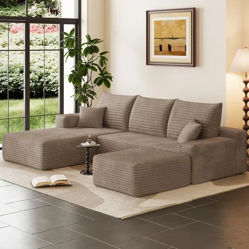 Vista 32 de Sofá modular Cloud de 95 pulgadas con otomana, moderno sofá nube en forma de U con asiento profundo, cómodo sofá de pana de 3 plazas, sofá de espuma