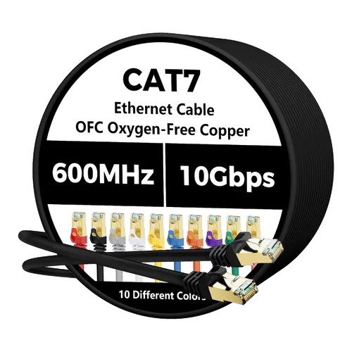 Vista 8 de Cable Ethernet Cat 7 de 0.6 pies, cable de Internet de alta velocidad de 10 Gbps, blindado SFTP, cobre puro OFC, cable de red LAN RJ45 CAT7