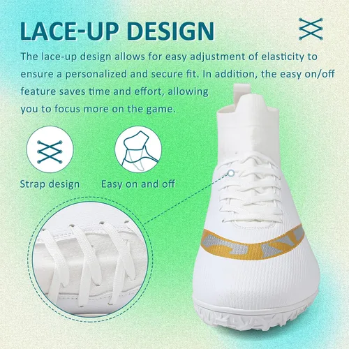 Vista 5 de GRESKY Tacos de fútbol para hombre y mujer, zapatos de fútbol para interiores y exteriores, para niño grande AG TF