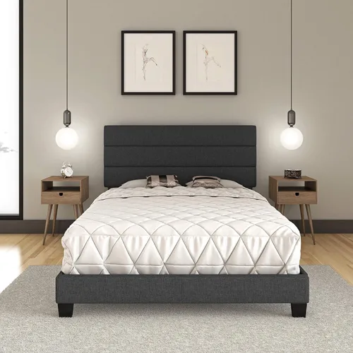 Vista 19 de Boyd Sleep Napoli - Marco de cama plataforma de cuero vegano gris tamaño King totalmente tapizado con cabecero ajustable - Se requiere somier