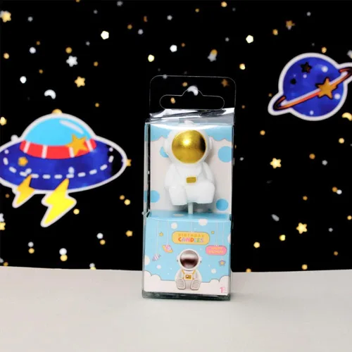 Vista 5 de Vela de cumpleaños con forma de astronauta, velas de cumpleaños temáticas del espacio exterior, decoración de pastel de astronauta (dorado)