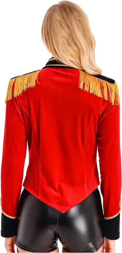 Vista 2 de Moggemol Chaqueta Circus Ringmaster con borlas para mujer, abrigo de terciopelo victoriano, disfraz de fiesta
