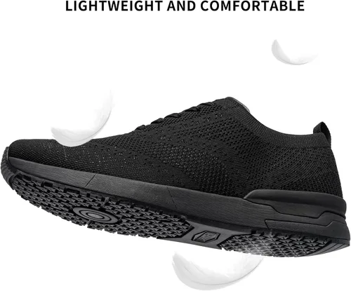Vista 5 de LARNMERN Non Slip Work Shoes for Men Walking Running Sneakers Slip Resistant Casual Fashion Sports Tennis Shoe Kitchen Chef Food Service Slip on