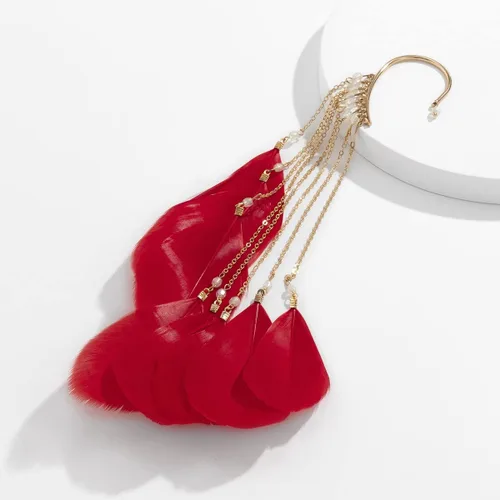 Vista 4 de 2 pendientes de plumas con clip de borlas largas, bohemios, colgantes, plumas, accesorios bohemios para mujeres y niñas