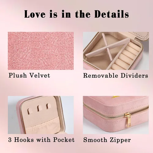Vista 5 de Regalos de novia para despedida de soltera, día de la boda, pequeño joyero de viaje personalizado, joyero, organizador para mujeres, adolescentes