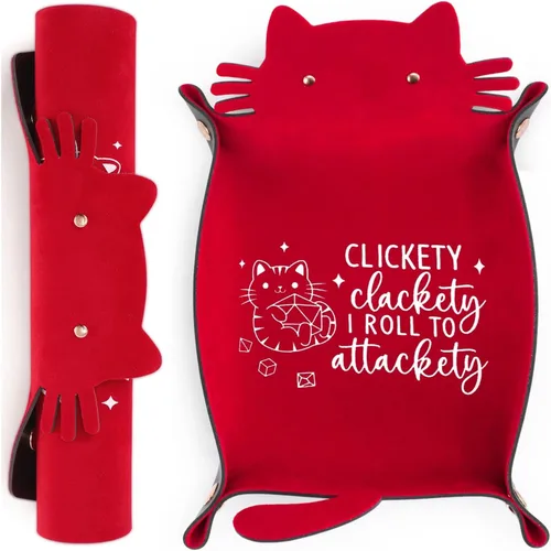 Vista 8 de Bandeja de Dados de Gato Azul Novedad Bandeja de Dados de Cuero PU con Forma de Gato Morado para Rodar Portátil Soporte de Dados Organizador