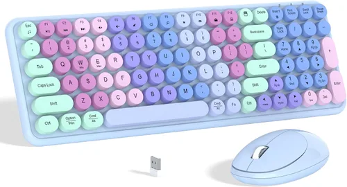 Vista 8 de Links9+ Combo de teclado y mouse inalámbrico colorido (rosa colorido)