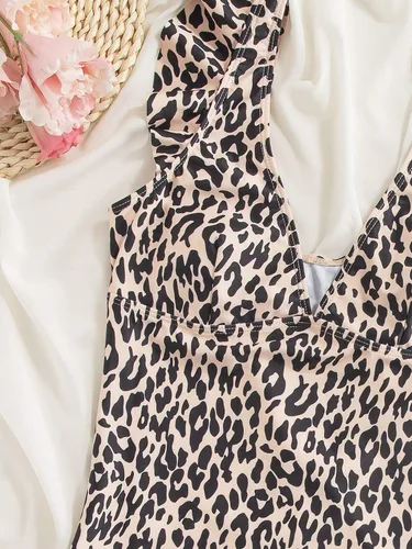 Vista 4 de Floerns Conjunto de bikini de 2 piezas para mujer, traje de baño de cintura alta con ribete de volantes