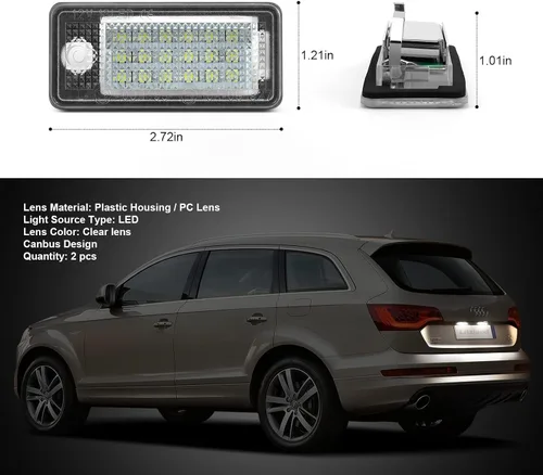 Vista 5 de litzland Luces LED para matrícula, compatibles con Audi A3 S3 A4 S4 A6 S6 A8 S8 Q7 RS4 lente transparente, lámpara LED para matrícula, paquete de 2