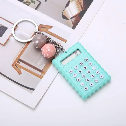 Vista 2 de fosa Mini calculadora portátil de llavero de galletas lindas para regalo de niños y niños, calculadora de función estándar de bolsillo