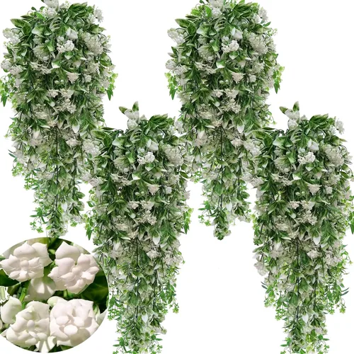 Vista 15 de Toprooms Plantas colgantes falsas, plantas colgantes artificiales, plantas falsas, hiedra sintética, enredadera, plantas colgantes de pared, estante