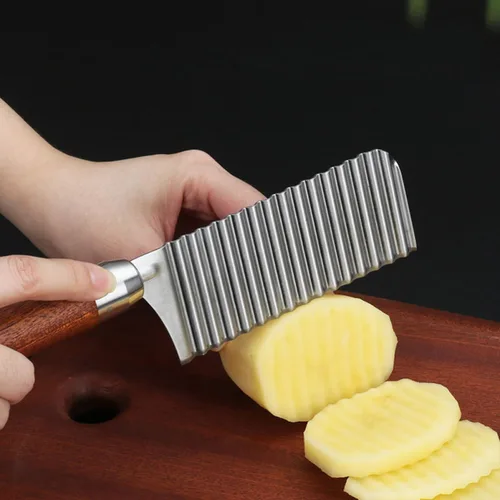 Vista 6 de SHINEOFI Cortador de patatas arrugadas de acero inoxidable, hoja ondulada, picador de papas fritas francesas para verduras, zanahorias y papas
