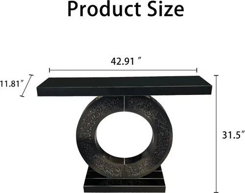Vista 2 de SSLine Mesa de consola negra con espejo para sala de estar, mesa de entrada moderna de espejo de 43 pulgadas con base de cristal en forma de O