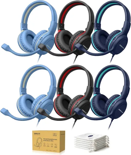 Vista 17 de SIMOLIO - Auriculares con cable para la escuela con micrófono, auriculares estéreo para niños con micrófono giratorio flexible para estudiantes K12