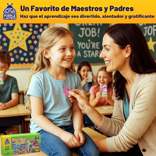 Vista 3 de 45 hoja cero y pegatinas con fragancia para niños(as) y maestros(as) Paquete megavariedado, paquete de Purple Ladybug Novelty, con 15 diferentes