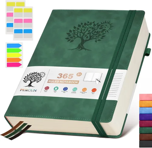 Vista 29 de PERCUN Cuaderno rayado A4, 365 páginas de gran tamaño, cuadernos de cuero para escribir para mujeres y hombres, cuaderno de tapa dura con páginas