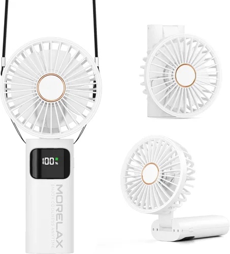 Vista 10 de Ventilador de mano portátil, mini ventilador personal plegable recargable por USB, 5200 mAh, 180 ajustables, viento de 6 velocidades, ventilador