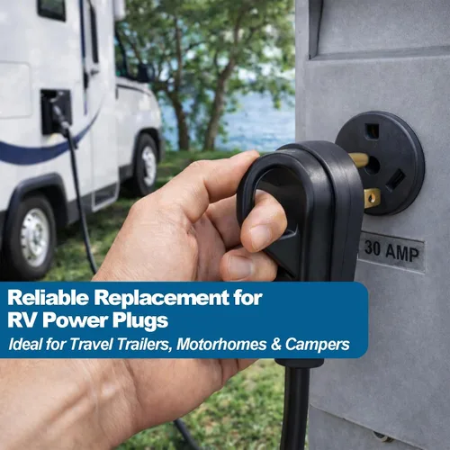 Vista 6 de Wadoy - Juego de enchufes para autocaravana de 30 amperios, macho y hembra de 30 A/125 V con mango de tracción, carcasa resistente al calor Negro