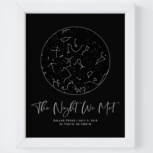 Vista 7 de Mapa de Estrellas Personalizado con Fechas y Lugar Específicos - Impresión de Mapa de Constelación Personalizado, Sin Marco - Arte de Pared