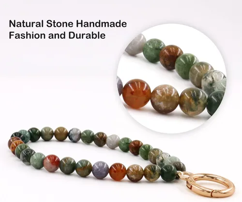 Vista 6 de Llavero de muñeca con cuentas, pulsera de piedra natural para mujer, amazonita Correa de muñeca para llave de coche, tarjetero y tarjetero
