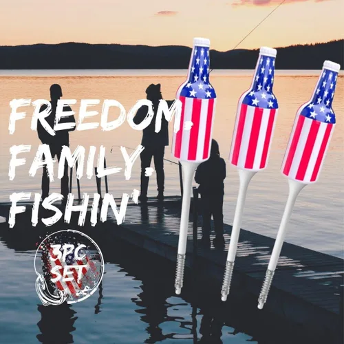 Vista 3 de Paquete de 3 bobbers de pesca con la bandera estadounidense, regalo perfecto para el Día de los Veteranos y el 4 de julio - Bobbers patrióticos