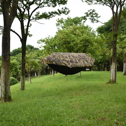 Vista 4 de WintMing - Hamaca con mosquitera y cubierta para moscas de lluvia, 3 en 1, hamaca de campamento, 440 libras de carga