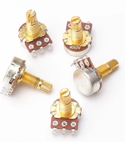 Vista 2 de Swhmc Potenciómetros de guitarra A250k de eje dividido Ollas cónicas de sonido Control de interruptor de tono para bajo eléctrico