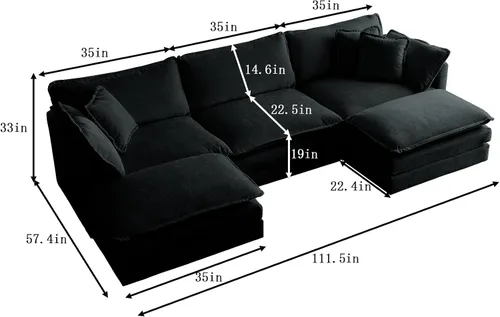 Vista 7 de Sofá modular en forma de U con reposapiés reversible, sofá modular de 5 plazas, sofá esquinero convertible, moderno, minimalista, suave
