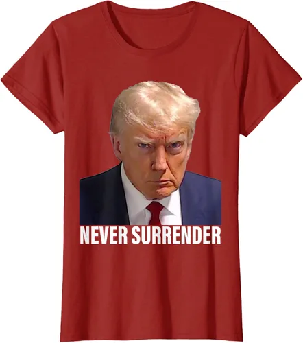 Vista 51 de Camiseta Pro Trump Mugshot Never Surrender para hombre y mujer, Negro