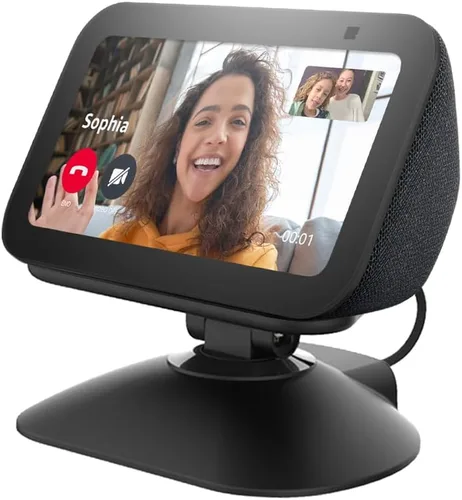 Vista 2 de Nuevo soporte de carga ajustable para Echo Show 5 (3ª generación), soporte inclinable + giratorio, rotación multiángulo, base magnética Negro